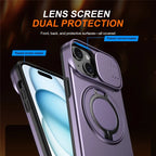 iPhone 15 Case Magnetic Case Ring Kickstand Slide Camera Cover TPU PC Hybrid Phone Shell - Purple