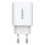 AMORUS PD 30W Type-C + QC 18W USB-A Dual Port GaN Power Adapter Fast Charging Wall Charger for Phone Tablet - EU Plug