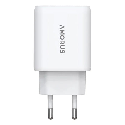 AMORUS PD 30W Type-C + QC 18W USB-A Dual Port GaN Power Adapter Fast Charging Wall Charger for Phone Tablet - EU Plug