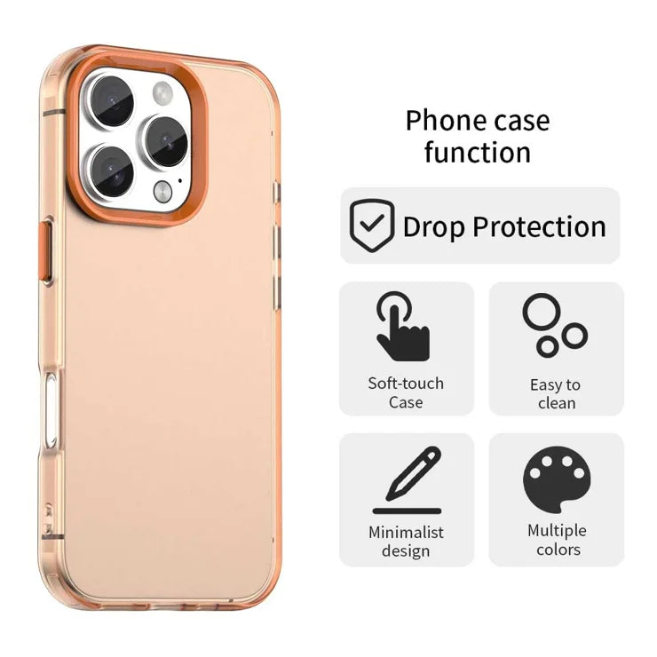 iPhone 16 Pro Case PC+TPU+PET Matte Anti-Drop Phone Back Cover - Orange