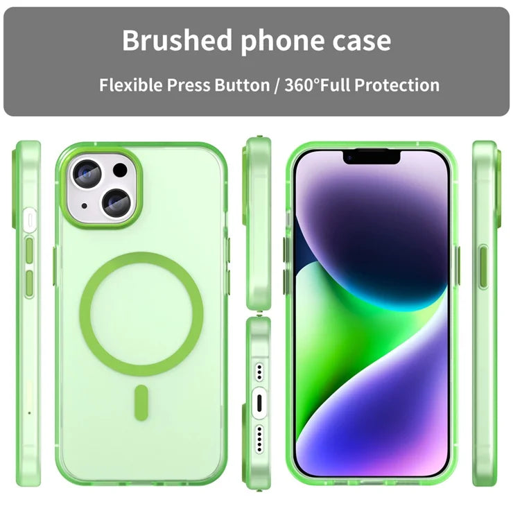 iPhone 14 Translucent Phone Case Matte Design Compatible with MagSafe Wireless Charging - Fluorescent Green