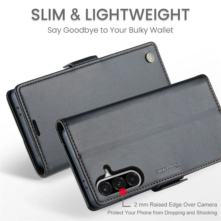 CASEME For Samsung Galaxy A56 5G Leather Case 023 RFID Blocking 3 Card Slot Mobile Cover - Black