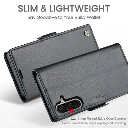 CASEME For Samsung Galaxy A56 5G Leather Case  023 RFID Blocking 3 Card Slot Mobile Cover - Black