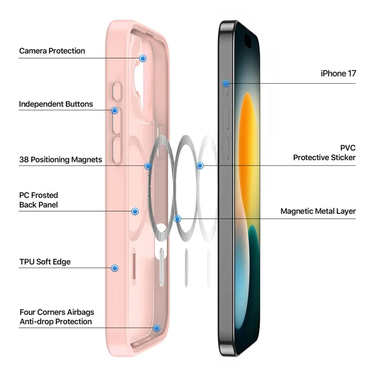 DUX DUCIS For iPhone 17 Case  Yind Series PC+TPU Phone Cover Compatible with MagSafe - Light Pink
