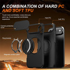 iPhone Air Magnetic Case Ring Kickstand Slide Camera Cover TPU PC Hybrid Phone Shell - Black
