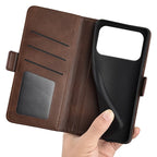 For iPhone 17 Pro Max Case Calf Texture Leather Wallet Phone Cover - Brown