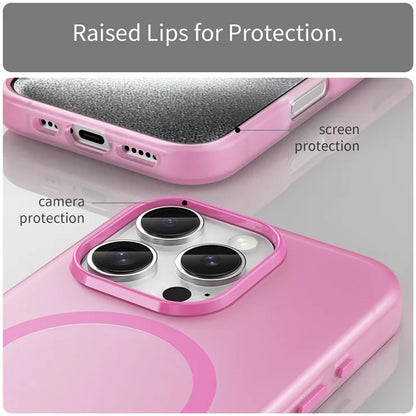 iPhone 16 Pro Case Compatible with MagSafe TPU + PC Slim Matte Translucent Phone Cover - Pink