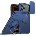 iPhone 17 Pro Magnetic Case Ring Kickstand Slide Camera Cover TPU PC Hybrid Phone Shell - Blue