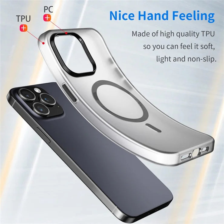 iPhone 15 Pro Max Translucent Case Magnetic Phone Cover Compatible with MagSafe - Black