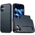 AMORUS For iPhone 17 Case with Sliding Card Holder PC TPU Phone Back Cover - Navy Blue