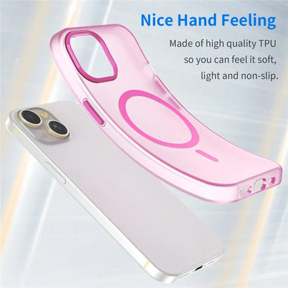 iPhone 14 Translucent Phone Case Matte Design Compatible with MagSafe Wireless Charging - Pink