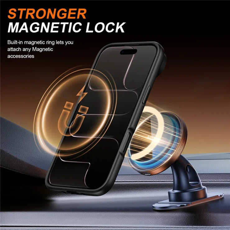iPhone Air Magnetic Case Ring Kickstand Slide Camera Cover TPU PC Hybrid Phone Shell - Black