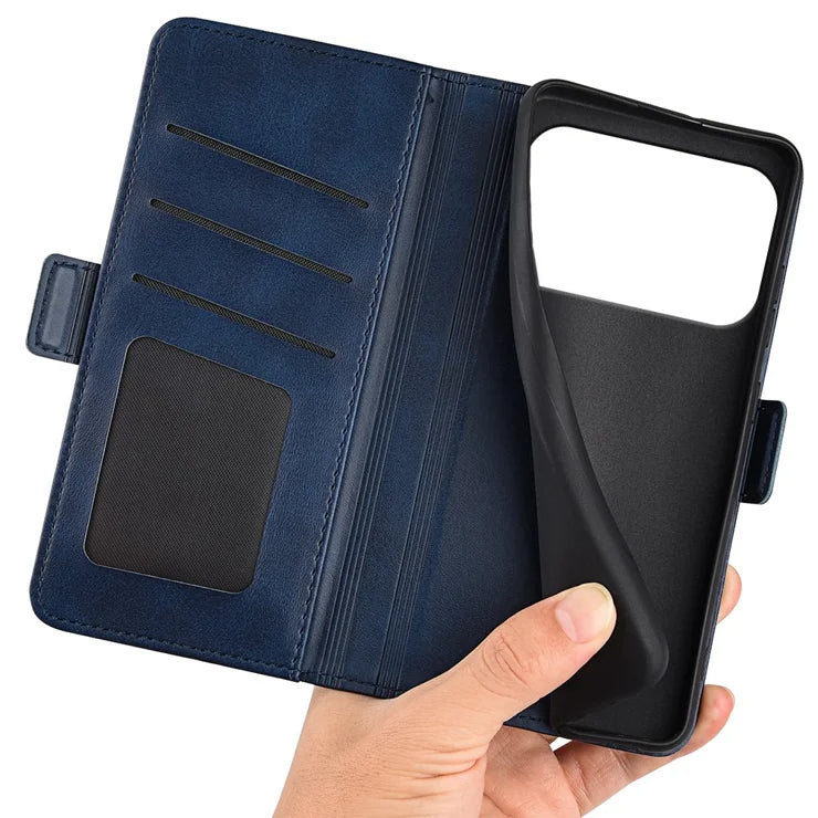 For iPhone 17 Pro Max Case Calf Texture Leather Wallet Phone Cover - Blue
