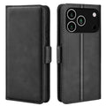 For iPhone 17 Pro Max Case Calf Texture Leather Wallet Phone Cover - Black