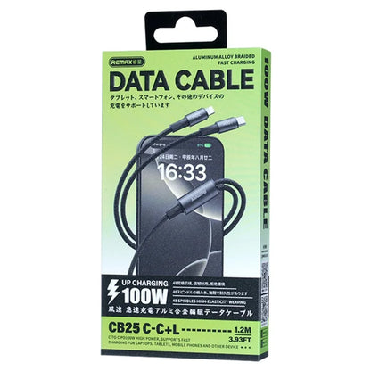 REMAX CB25 100W Dual Port Aluminum Alloy Braided Cable USB-C to USB-C  /  Lightning 1.2M