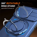 iPhone 15 Pro Case Magnetic Case Ring Kickstand Slide Camera Cover TPU PC Hybrid Phone Shell - Blue