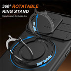 iPhone 16 Pro Case Magnetic Case Ring Kickstand Slide Camera Cover TPU PC Hybrid Phone Shell - Black