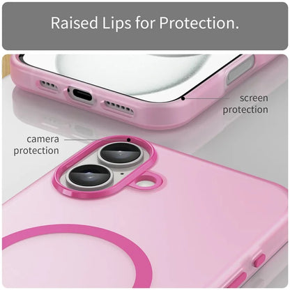iPhone 16 Plus Case Compatible with MagSafe TPU + PC Slim Matte Translucent Phone Cover - Pink