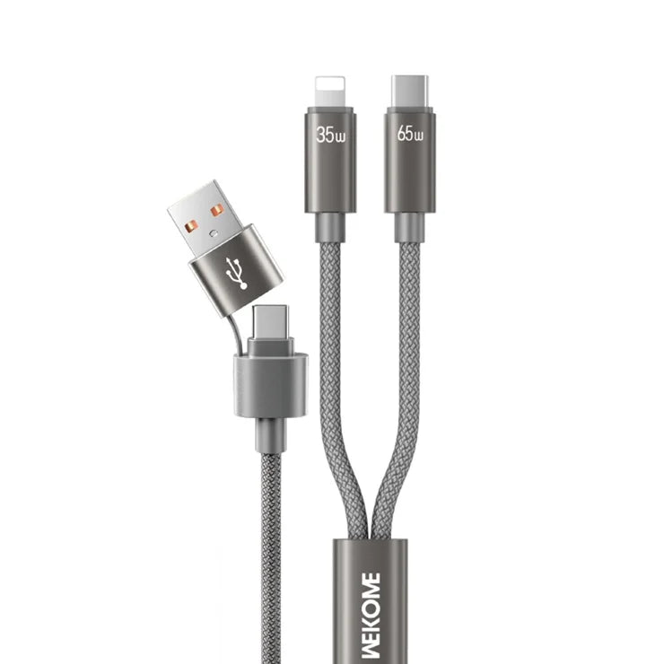 WEKOME WDC-66 USB / Type-C to Type-C / iP Cable 1.2m 3A 65W Super Fast Charging Data Sync Cord - Grey