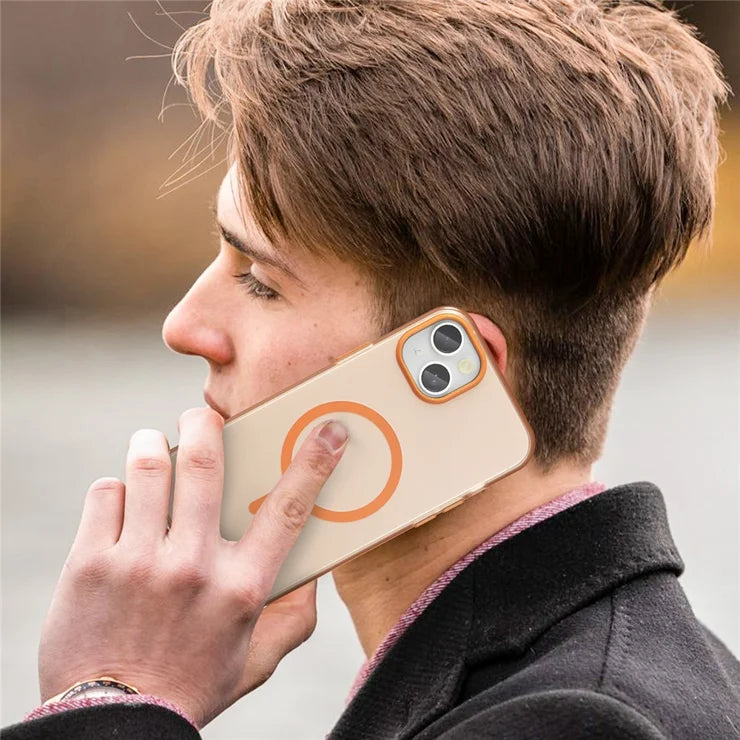 iPhone 15 Plus / 14 Plus Magnetic Case Translucent Matte Anti-Fingerprint Phone Cover - Orange
