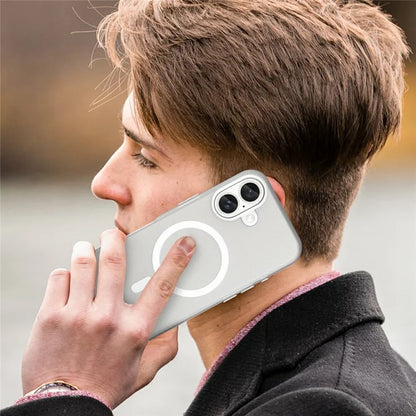 iPhone 16 Case Compatible with MagSafe TPU + PC Slim Matte Translucent Phone Cover - White