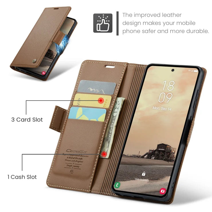 CASEME For Samsung Galaxy S26 Ultra Case 023 Series RFID Blocking Glossy Stand Phone Cover - Brown