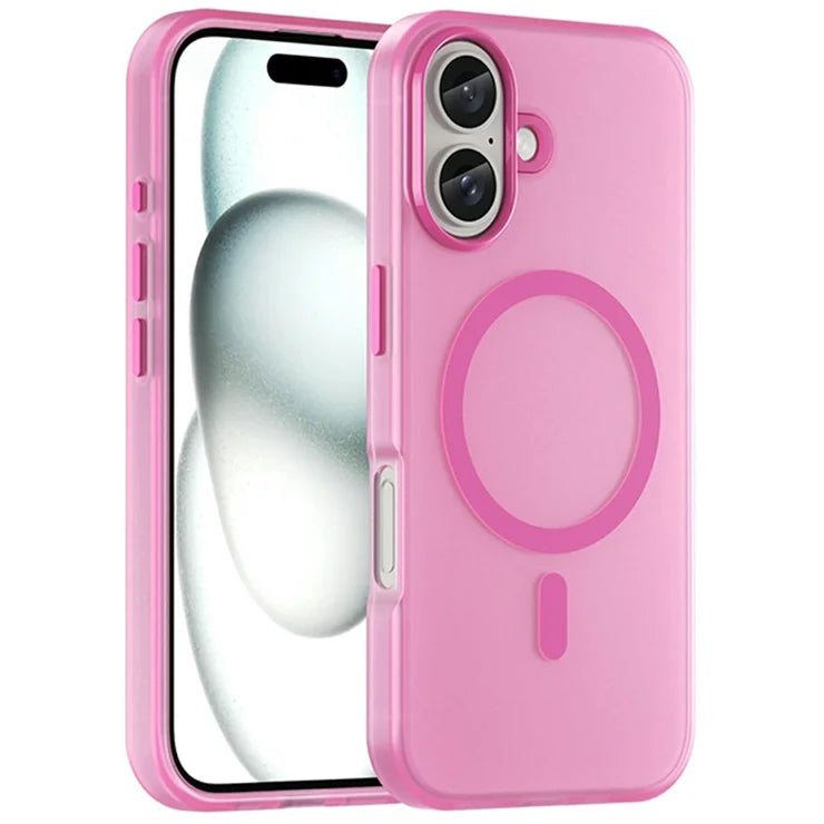 iPhone 16 Case Compatible with MagSafe TPU + PC Slim Matte Translucent Phone Cover - Pink