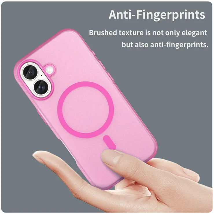 iPhone 16 Case Compatible with MagSafe TPU + PC Slim Matte Translucent Phone Cover - Pink