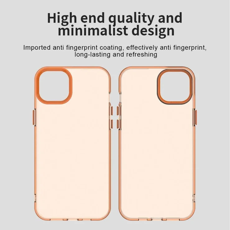 iPhone 15 -suojakuori PC+TPU+PET Mattapintainen puhelimen takakuori – oranssi
