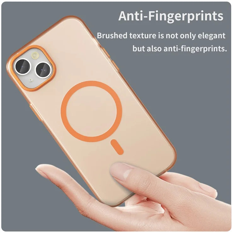 iPhone 15 Magnetic Case Matte Phone Cover Anti-Fingerprint Anti-Scratch - Orange