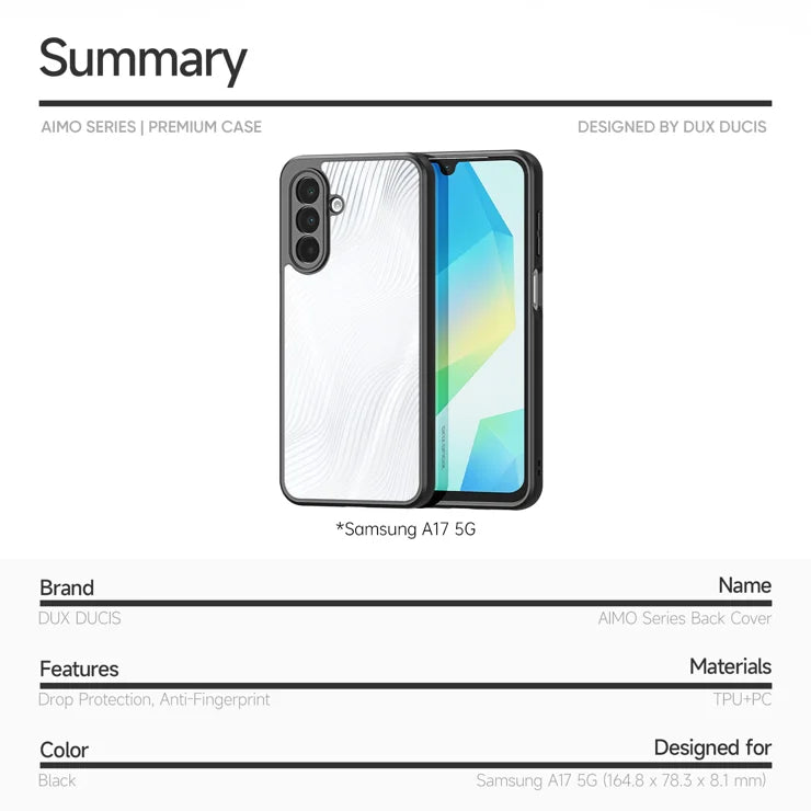 DUX DUCIS For Samsung Galaxy M17 5G / F17 5G / A17 5G / A17 4G Case Aimo Series TPU+PC Matte Drop-proof Phone Cover (REACH Certification) - Black
