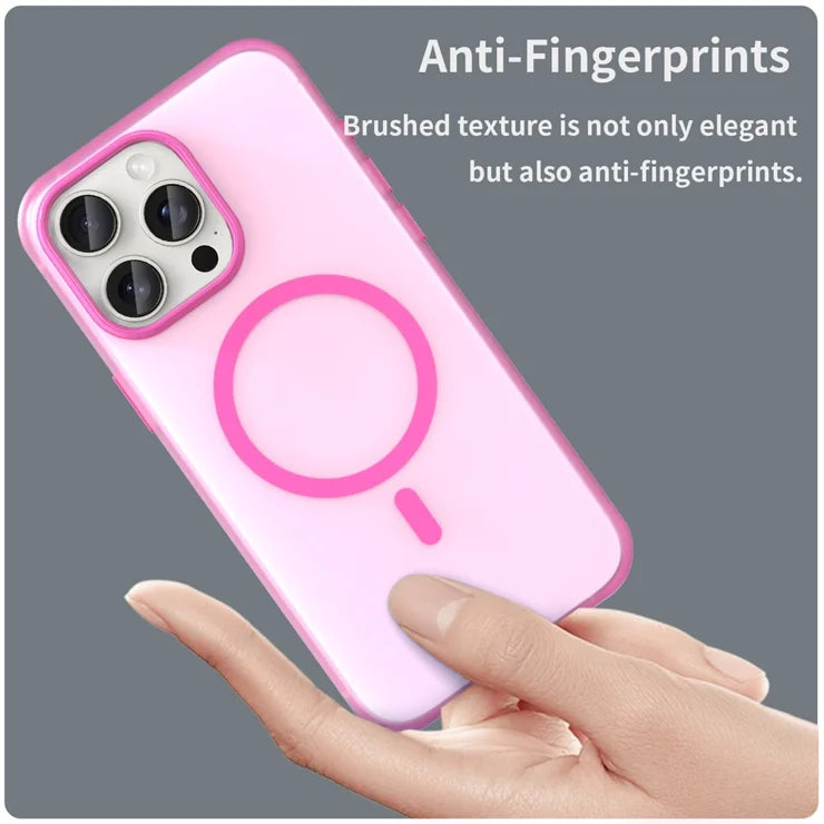 iPhone 15 Pro Max Translucent Case Magnetic Phone Cover Compatible with MagSafe - Pink