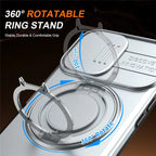 iPhone 17 Case Magnetic Case Ring Kickstand Slide Camera Cover TPU PC Hybrid Phone Shell - Grey