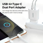AMORUS PD 30W Type-C + QC 18W USB-A Dual Port GaN Power Adapter Fast Charging Wall Charger for Phone Tablet - EU Plug