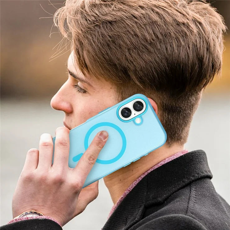 iPhone 16 Case Compatible with MagSafe TPU + PC Slim Matte Translucent Phone Cover - Blue