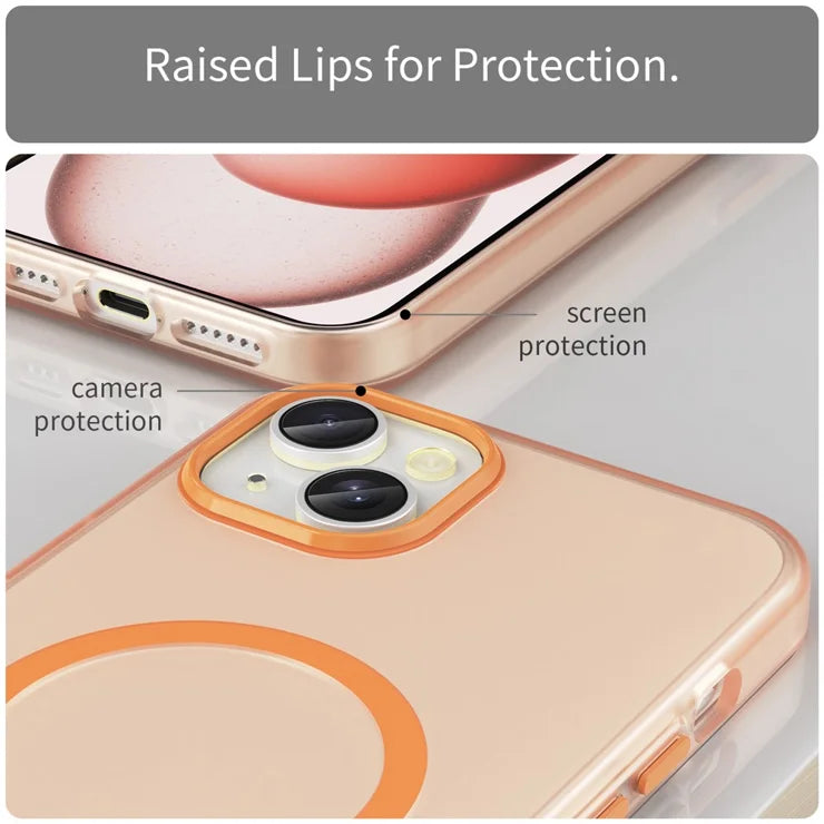 iPhone 15 Magnetic Case Matte Phone Cover Anti-Fingerprint Anti-Scratch - Orange