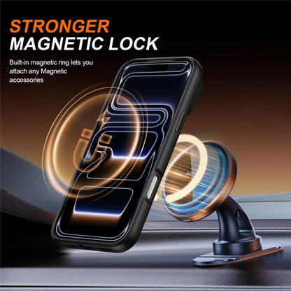 iPhone 17 Pro Magnetic Case Ring Kickstand Slide Camera Cover TPU PC Hybrid Phone Shell - Black