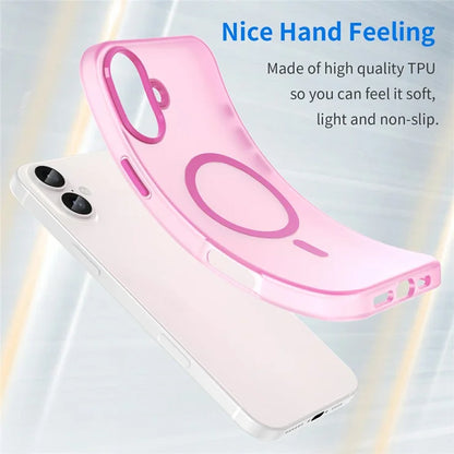 iPhone 16 Plus Case Compatible with MagSafe TPU + PC Slim Matte Translucent Phone Cover - Pink