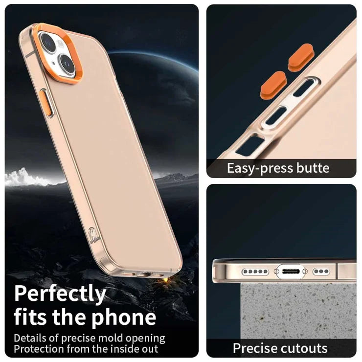iPhone 15 Plus / 14 Plus Case PC+TPU+PET Matte Anti-Drop Phone Back Cover - Orange
