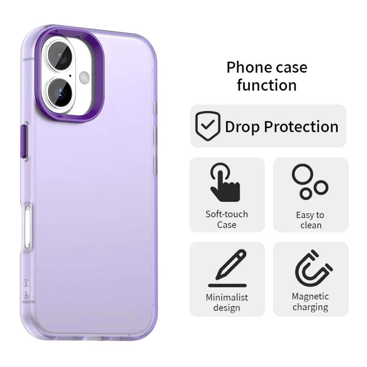 iPhone 16 Case PC+TPU+PET Matte Anti-Drop Phone Back Cover - Purple