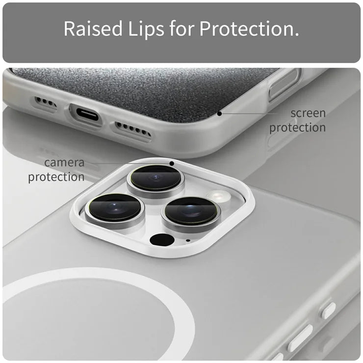iPhone 16 Pro Max Case Compatible with MagSafe TPU + PC Slim Matte Translucent Phone Cover - White