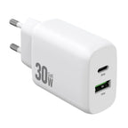 AMORUS PD 30W Type-C + QC 18W USB-A Dual Port GaN Power Adapter Fast Charging Wall Charger for Phone Tablet - EU Plug