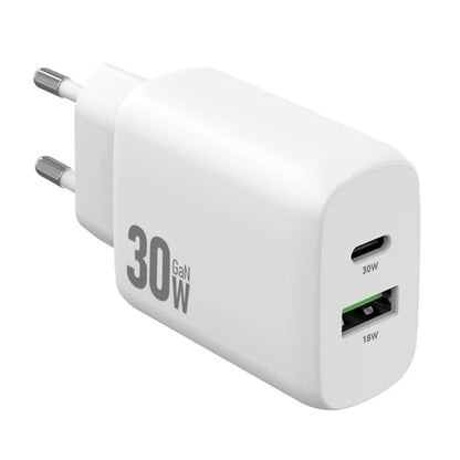 AMORUS PD 30W Type-C + QC 18W USB-A Dual Port GaN Power Adapter Fast Charging Wall Charger for Phone Tablet - EU Plug