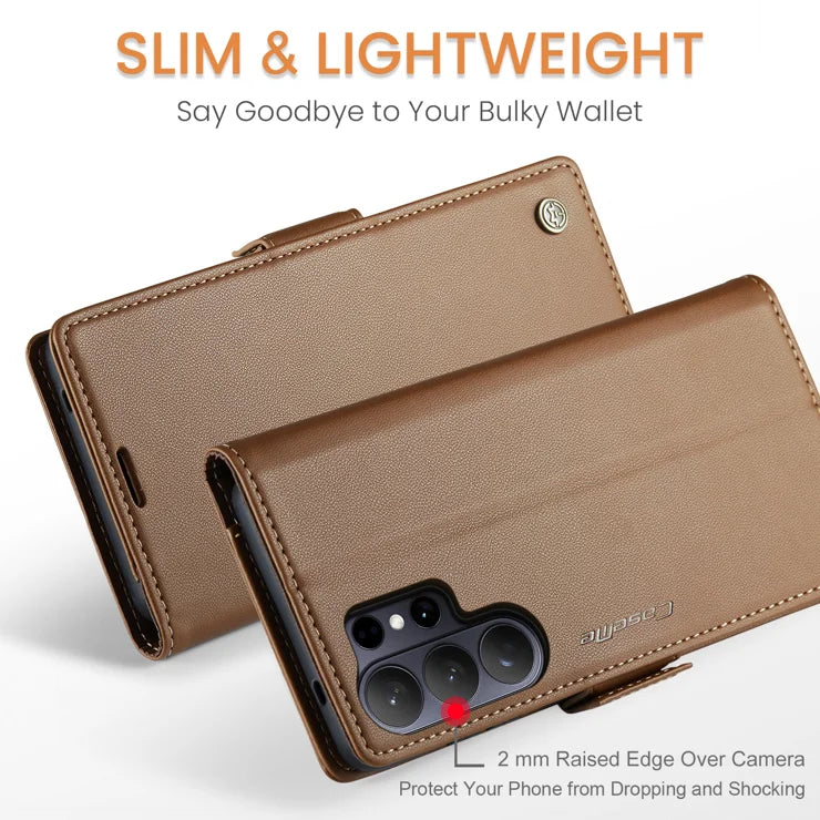 CASEME For Samsung Galaxy S26 Ultra Case  023 Series RFID Blocking Glossy Stand Phone Cover - Brown