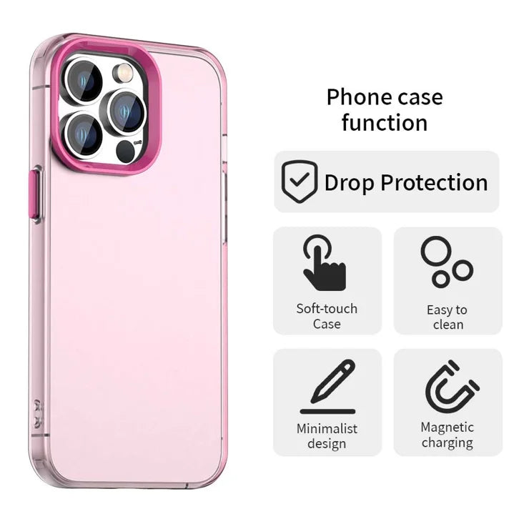 iPhone 13 Pro Max Case PC+TPU+PET Matte Anti-Drop Phone Back Cover - Pink