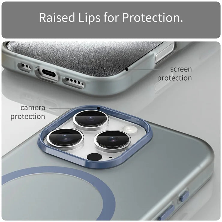 iPhone 16 Pro Case Compatible with MagSafe TPU + PC Slim Matte Translucent Phone Cover - Dark Blue