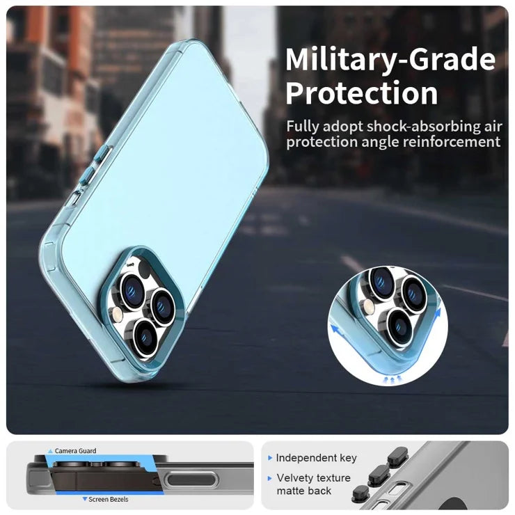 iPhone 13 Pro Max Case PC+TPU+PET Matte Anti-Drop Phone Back Cover - Blue