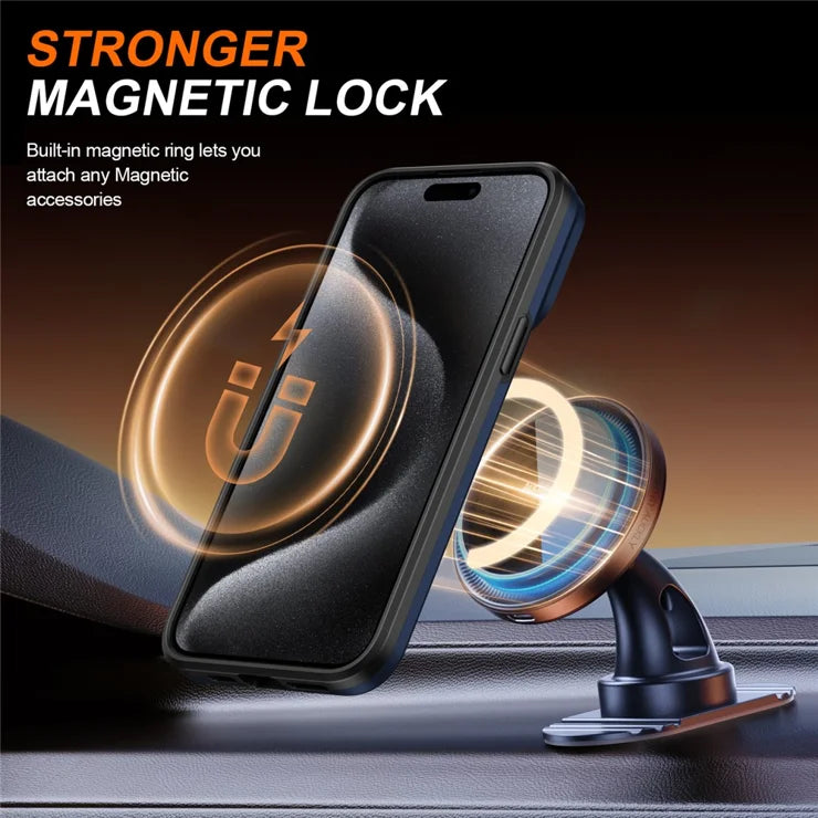 iPhone 15 Pro Case Magnetic Case Ring Kickstand Slide Camera Cover TPU PC Hybrid Phone Shell - Blue
