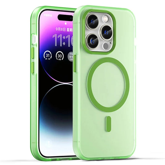Magneettinen suojakuori iPhone 14 Pro Max -puhelimelle MagSafe-yhteensopiva läpikuultava mattapintainen takakansi – fluoresoiva vihreä