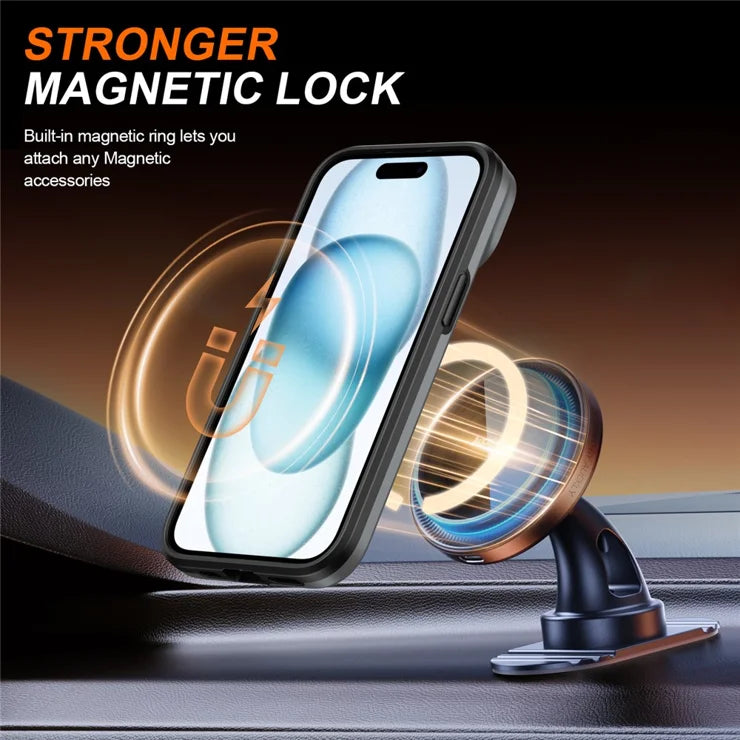 iPhone 15 Case Magnetic Case Ring Kickstand Slide Camera Cover TPU PC Hybrid Phone Shell - Silver
